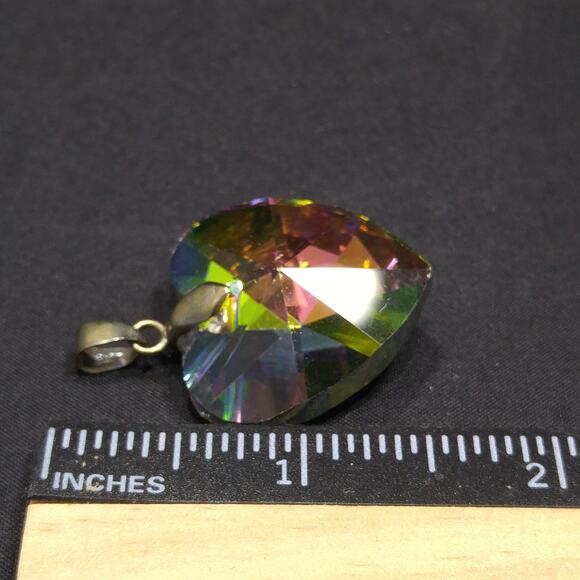 Vintage Crystal Heart Pendant,  18KGP Bail, 1960s Jewelry - Picture 6 of 10